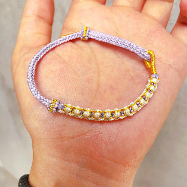 Buddha Stones Tibetan Gold Thread Colorful Peach Blossom Knot Connection Braided Bracelet Bracelet BS Purple 13-21cm