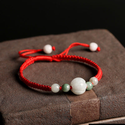 Buddha Stones Jade Pumpkin Flat Knot Luck Red String Bracelet Bracelet BS Red String & Jade (Wrist Circumference: 15-18cm)