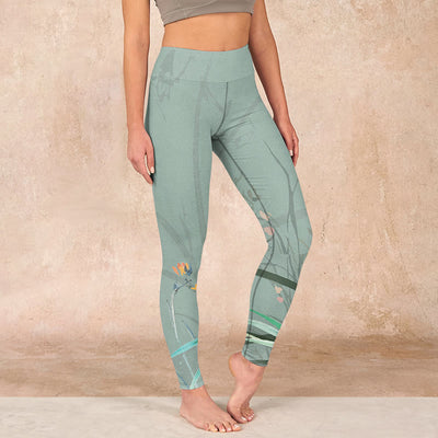 Buddha Stones White Pink Orchids Leaves Print Gym Leggings Women's Yoga Pants - MediumAquamarine - US18，UK/AU22，EU50 (4XL) - image 1
