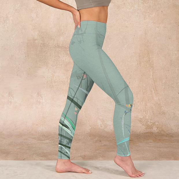 Buddha Stones White Pink Orchids Leaves Print Gym Leggings Women's Yoga Pants - image 17