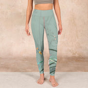 Buddha Stones White Pink Orchids Leaves Print Gym Leggings Women's Yoga Pants - image 2