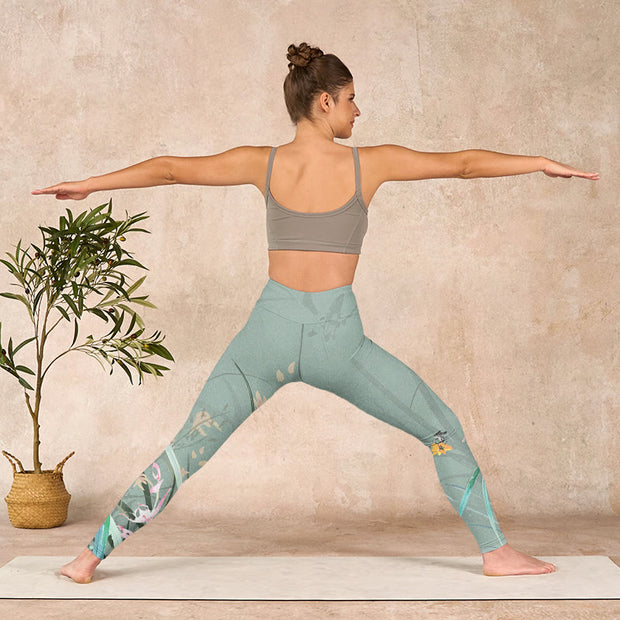 Buddha Stones White Pink Orchids Leaves Print Gym Leggings Women's Yoga Pants - image 11