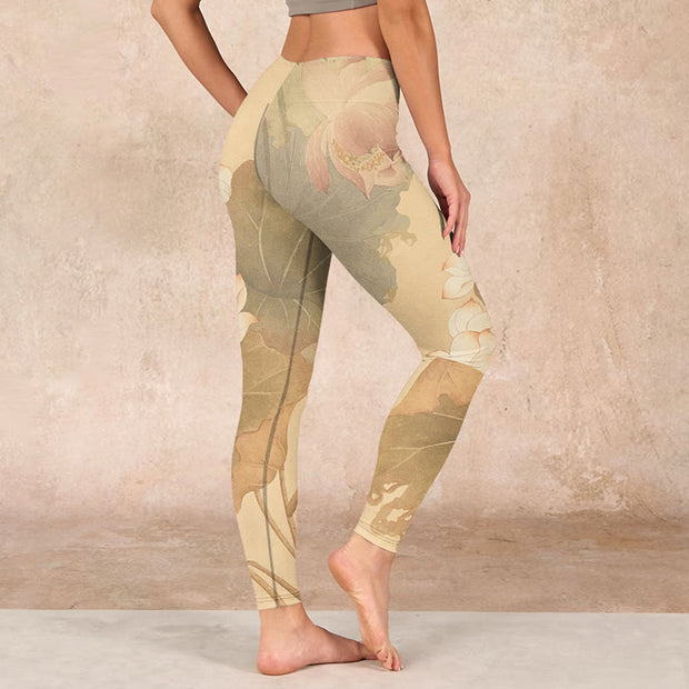 Buddha Stones Lotus Flowers Leaves Print Gym Leggings Women's Yoga Pants - image 3