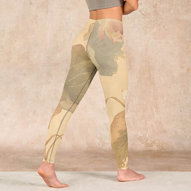 Buddha Stones Lotus Flowers Leaves Print Gym Leggings Women's Yoga Pants - image 5