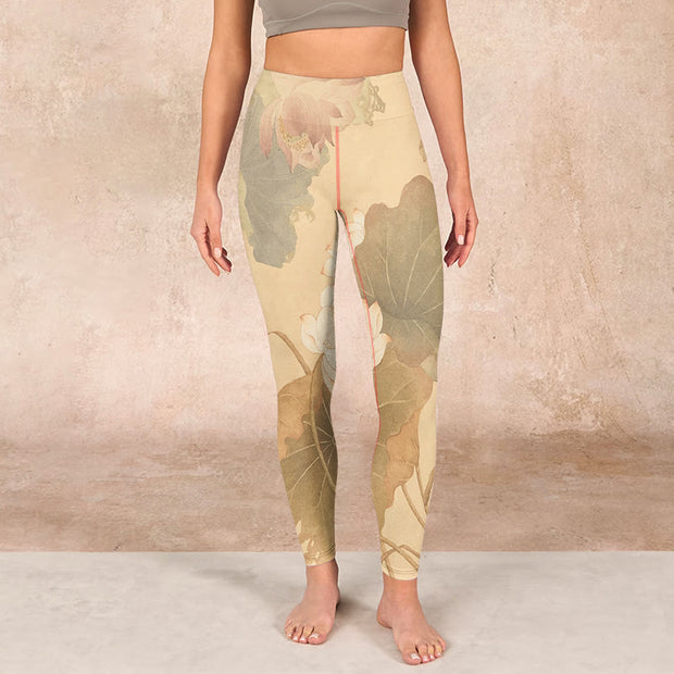 Buddha Stones Lotus Flowers Leaves Print Gym Leggings Women's Yoga Pants - image 2