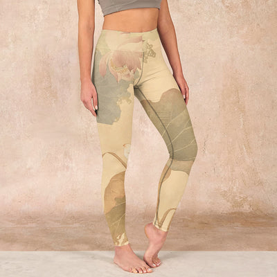 Buddha Stones Lotus Flowers Leaves Print Gym Leggings Women's Yoga Pants - PaleGoldenrod - US18，UK/AU22，EU50 (4XL) - image 1
