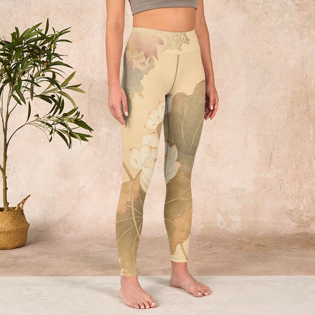 Buddha Stones Lotus Flowers Leaves Print Gym Leggings Women's Yoga Pants - image 4