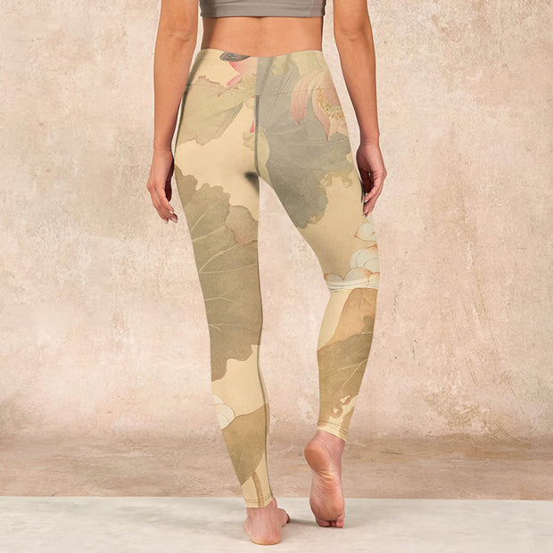 Buddha Stones Lotus Flowers Leaves Print Gym Leggings Women's Yoga Pants - image 15