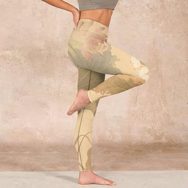 Buddha Stones Lotus Flowers Leaves Print Gym Leggings Women's Yoga Pants - image 16