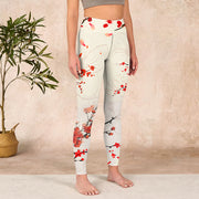 Buddha Stones Blooming Red Plum Blossoms Print Gym Leggings Women's Yoga Pants Leggings BS 3