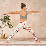 Buddha Stones Blooming Red Plum Blossoms Print Gym Leggings Women's Yoga Pants - image 11