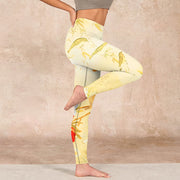 Buddha Stones Light Yellow Peony Flowers Birds Print Sports Leggings Women's Yoga Pants - image 16