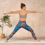 Buddha Stones Blue Red Flowers Birds Print Gym Leggings Women's Yoga Pants - image 11