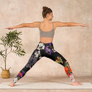 Buddha Stones Black Colorful Flowers Print Gym Leggings Women's Yoga Pants