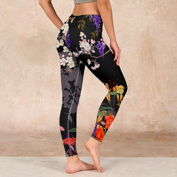 Buddha Stones Black Colorful Flowers Print Gym Leggings Women's Yoga Pants - image 3
