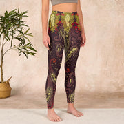 Buddha Stones Reddish-brown Cashew Flower Vines Print Gym Leggings Women's Yoga Pants