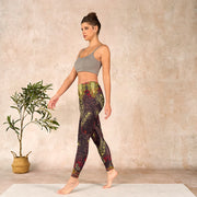 Buddha Stones Reddish-brown Cashew Flower Vines Print Gym Leggings Women's Yoga Pants Leggings BS 13