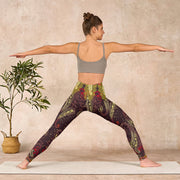 Buddha Stones Reddish-brown Cashew Flower Vines Print Gym Leggings Women's Yoga Pants - image 11