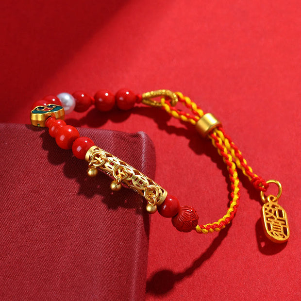 Buddha Stones Cinnabar Red String Bell Ruyi Brand Calm Bracelet Bracelet BS 1