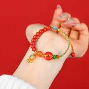 Buddha Stones Cinnabar String Peace Buckle Blessing Bracelet Bracelet BS 4