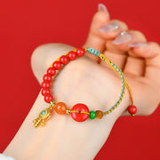 Buddha Stones Cinnabar String Peace Buckle Blessing Bracelet Bracelet BS 1