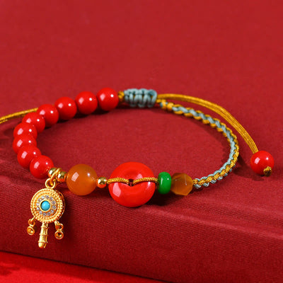 Buddha Stones Cinnabar String Peace Buckle Blessing Bracelet Bracelet BS Cinnabar String (Wrist Circumference: 13-16cm)