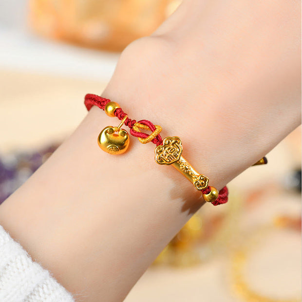 Buddha Stones Red String Fu Character Ingot Ruyi Stick Luck Braided Bracelet Bracelet BS 4