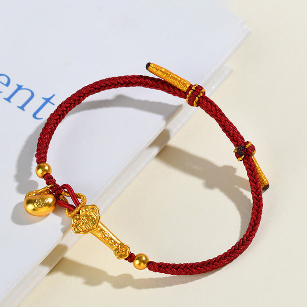 Buddha Stones Red String Fu Character Ingot Ruyi Stick Luck Braided Bracelet Bracelet BS 9