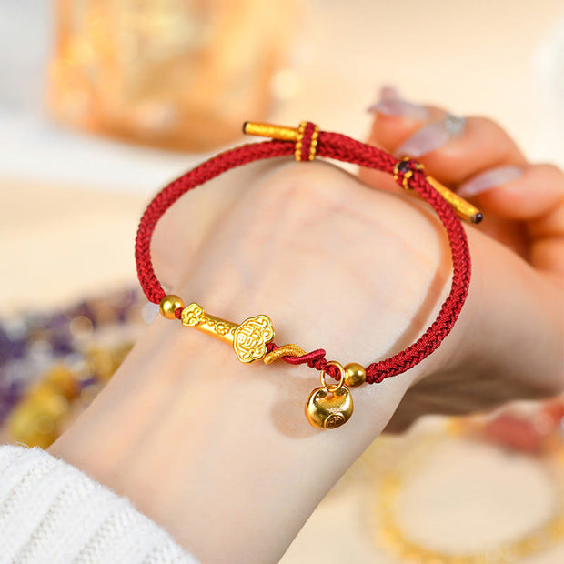 Buddha Stones Red String Fu Character Ingot Ruyi Stick Luck Braided Bracelet Bracelet BS 3