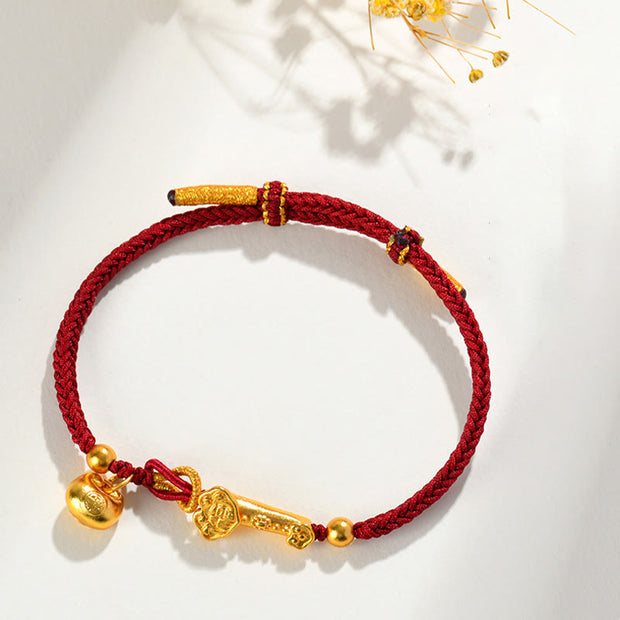 Buddha Stones Red String Fu Character Ingot Ruyi Stick Luck Braided Bracelet Bracelet BS 1