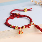 Buddha Stones Tibetan String Zakiram Goddess Of Wealth Flower Tassel Protection Bracelet Bracelet BS Dark Red String (Wrist Circumference: 13-16cm)