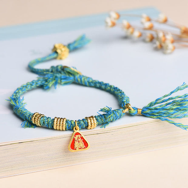 Buddha Stones Tibetan String Zakiram Goddess Of Wealth Flower Tassel Protection Bracelet Bracelet BS Turquoise String (Wrist Circumference: 13-16cm)