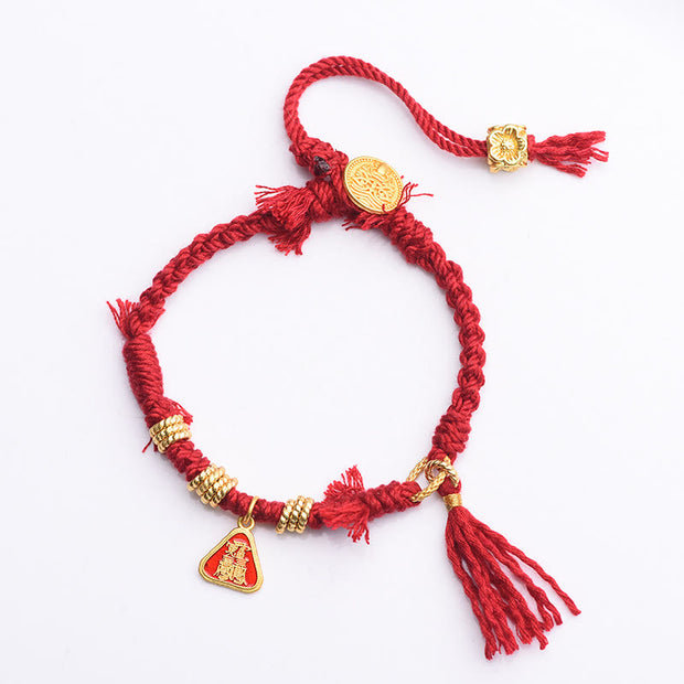 Buddha Stones Tibetan String Zakiram Goddess Of Wealth Flower Tassel Protection Bracelet Bracelet BS 7