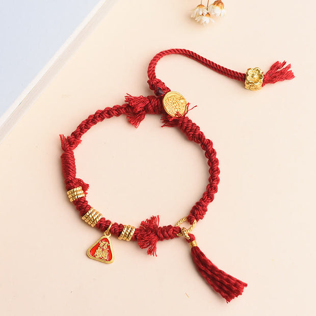 Buddha Stones Tibetan String Zakiram Goddess Of Wealth Flower Tassel Protection Bracelet Bracelet BS 1