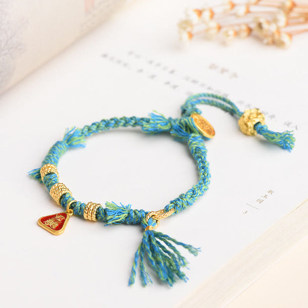 Buddha Stones Tibetan String Zakiram Goddess Of Wealth Flower Tassel Protection Bracelet Bracelet BS 10