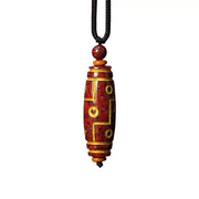 Buddha Stones Cinnabar Nine-eye Dzi Bead Blessing Necklace Pendant