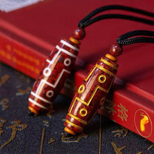 Buddha Stones Cinnabar Nine-eye Dzi Bead Blessing Necklace Pendant Necklaces & Pendants BS 4