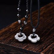 FREE Today: Soothing and Protection Natural Silver Sheen Obsidian Auspicious Clouds Necklace Pendant