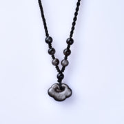 Buddha Stones Natural Silver Sheen Obsidian Auspicious Clouds Protection Soothing Necklace Pendant