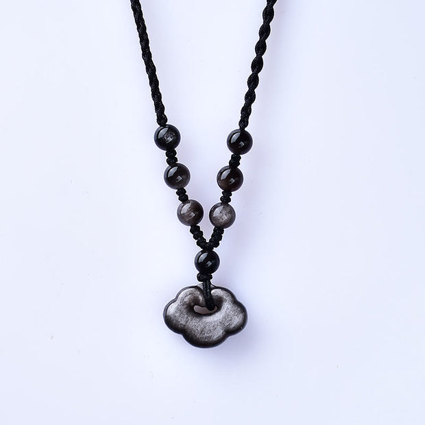 Buddha Stones Natural Silver Sheen Obsidian Auspicious Clouds Protection Soothing Necklace Pendant Necklaces & Pendants BS 2