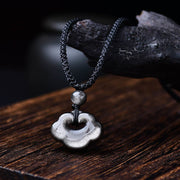 FREE Today: Soothing and Protection Natural Silver Sheen Obsidian Auspicious Clouds Necklace Pendant