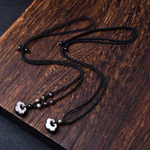 Buddha Stones Natural Silver Sheen Obsidian Auspicious Clouds Protection Soothing Necklace Pendant Necklaces & Pendants BS 7