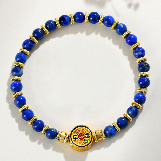 Buddha Stones Natural Lazurite Om Mani Padme Hum Bead Balance Bracelet Bracelet BS 2