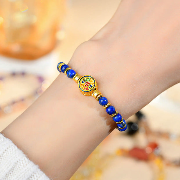 Buddha Stones Natural Lazurite Om Mani Padme Hum Bead Balance Bracelet Bracelet BS 3