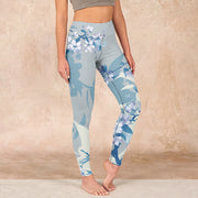 Buddha Stones White Blue Flowers Print Gym Leggings Women's Yoga Pants - LightBlue - US18，UK/AU22，EU50 (4XL) - image 1