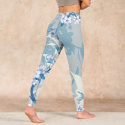 Buddha Stones White Blue Flowers Print Gym Leggings Women's Yoga Pants