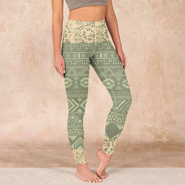 Buddha Stones Flowers Geometric Shapes Gym Leggings Women's Yoga Pants Leggings BS YellowGreen US18，UK/AU22，EU50 (4XL)