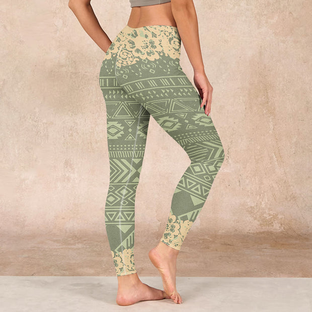 Buddha Stones Flowers Geometric Shapes Gym Leggings Women's Yoga Pants