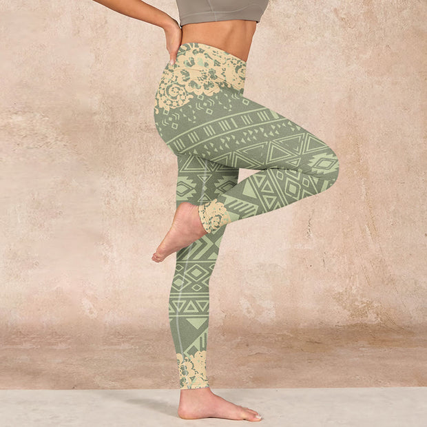 Buddha Stones Flowers Geometric Shapes Gym Leggings Women's Yoga Pants Leggings BS 16