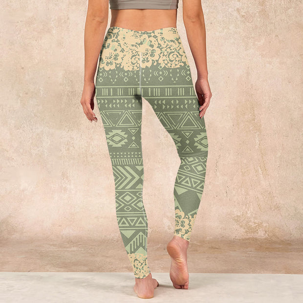 Buddha Stones Flowers Geometric Shapes Gym Leggings Women's Yoga Pants